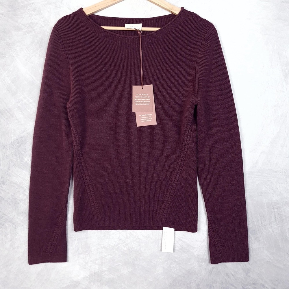 Poetry Sweater Womens 8 Purple 100% Merino Wool Crew Neck Ribbed Pullover